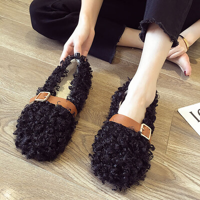 

Single shoe lady autumn style Korean version lady wind belt buckle wool shoes fashion shallow flat sole leisure shoe trend