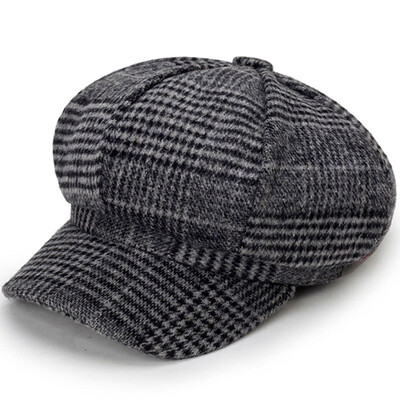 

New wool Women Beret Autumn Winter Plaid Vintage Fashion Octagonal Casual Autumn 2019 Womens Caps