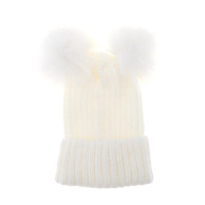 

kids Winter Warm Wool Knit Crochet Fur Hat Cute Double Hairball Caps