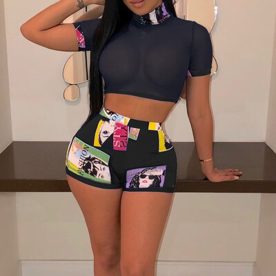 

Fashion Women Two-Piece Set Tracksuit Summer Sports Crop Top Shorts Clothes New