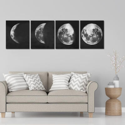 

Greensen 4pcs Frameless Abstract Moon Print Moon Phases Canvas Paintings Background Wall Home Decor