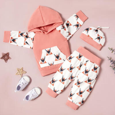 

Newborn Baby Girl Animal Print Clothes Hooded Tops Sweatshirt Long Pants Outfits