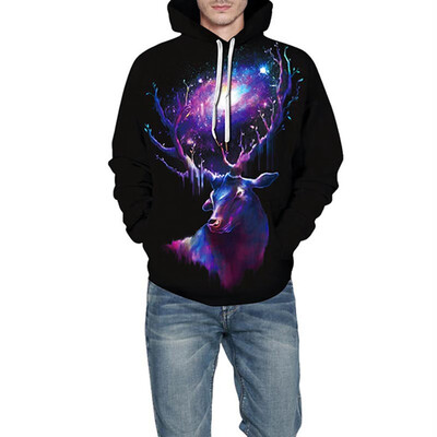

Men Fashion Christmas Animal 3D Digital Print Hoodies Loose Hooded Baseball Uniform Tops
