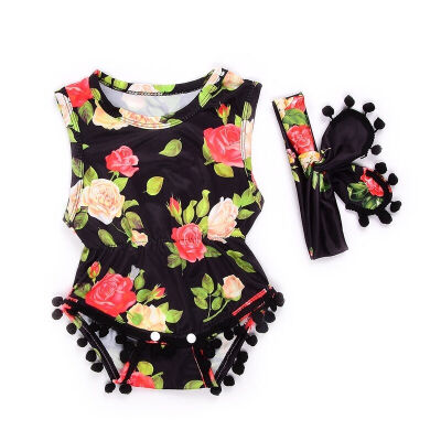 

Newborn Infant Girl Clothes Romper Jumpsuit Bodysuit Sunsuit OutfitHeadband Set