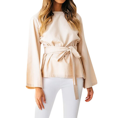 

Nomeni Womens O Neck Long Sleeve Blouse Tops T Shirt With Belt