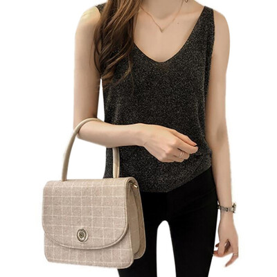 

Womens Summer V Neck Loose Sequined Ice Silk Knitted Tank Top