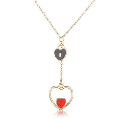 

Double Heart With Heart Lock Pendant Necklace For Women Korean Trendy Romantic Heart Design Wedding Jewelry Necklace For Gifts