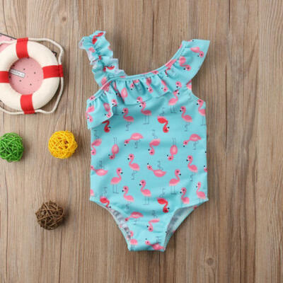 

Baby Kids Girls Flamingo One Shoulder Bikini Swimsuit Swimwear Bathing One-piece