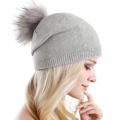 

Gobestart Women Knitting Wool Hemming Warm Beanie Winter Cashmere Hairball Pom Pom Hat Cap