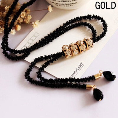 

1 Pc Rhinestone Charm Pendant Long Black Chain Jewelry Gift Womens Dress Sweater Necklace
