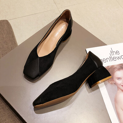 

Middle heel single shoe girl spring retro gentle wind square head thick heel fairy shoes chic grandmother shoes