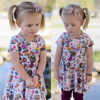 

Toddler Kids Baby Girl Thanksgiving Floral Dress Party Sundress Outfits Clothes