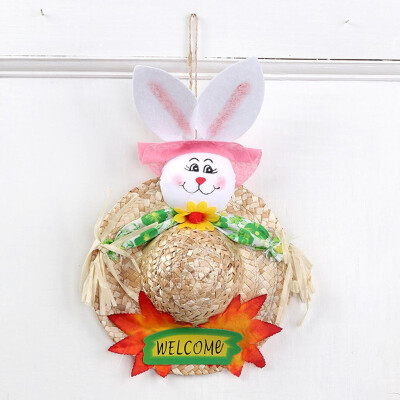 

Toponeto Easter Garland Scarecrow Bunny Handmade Creative-Cute Straw Hat For Children