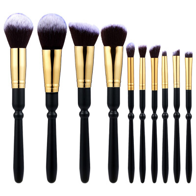 

Toponeto 10 Pcs Wooden Handle Gold Tube Brown Background White Peak Makeup Brush Set