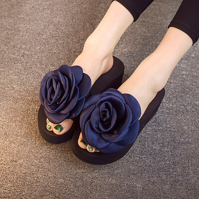 

Rose Women Summer High Heel Sandals Slippers Rose Flower Beach Walk Shoes Slippers