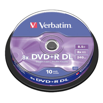 

Verbatim DVDR DL 85GB 10Pk Spindle 8x Double Dual Layer Recordable Media Disc Branded Compact Write DVD 43666