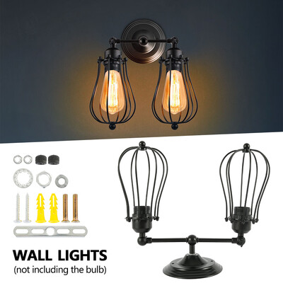 

Vintage American E27 Cage Wall Lamp Black Iron Wall Lights Bedroom Bar Counter Sconce Retro Indoor Reading No Bulb