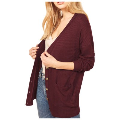 

Toponeto Womens Long Sleeve Solid Color Loose Casual Knit Cardigan Jacket Coat