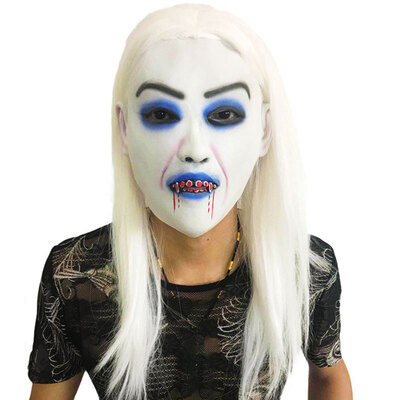 

Women Girl Pullover Funny Horror White-haired Witch Mask Halloween Cosplay Costume Props