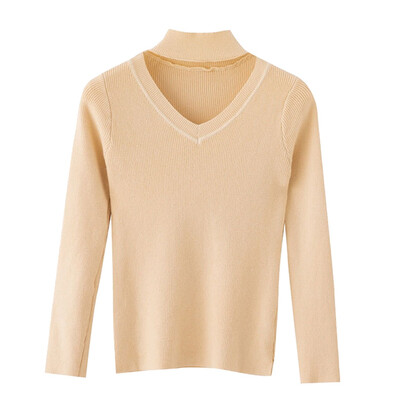 

Sweaters V-neck slim slimming women Halter long sleeve knitted tops Autumn v-neck winter pullover Casual ladies jumper pull slim