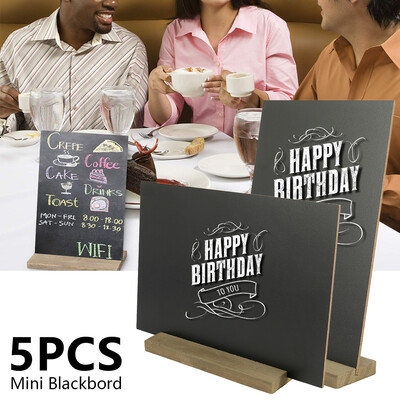 

Wooden Mini Blackboard 5pcs Set with 5pcs Bracket Wood Base Stand Rustic Style Tabletop Chalkboard Message Board Messager
