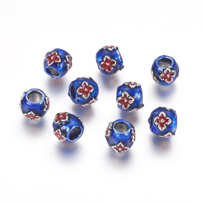 

Antique Silver Plated Alloy Enamel European Beads Large Hole Rondelle Beads DarkBlue 11x8mm Hole 5mm