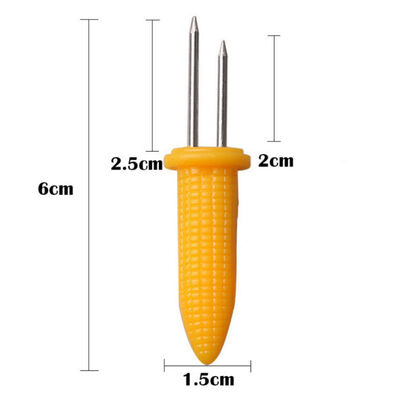 

Home Cooking Small Skewers Corn Shaped Skewers for BBQ Twin Prong Sweet Corn Fruit Holder Stainless Steel