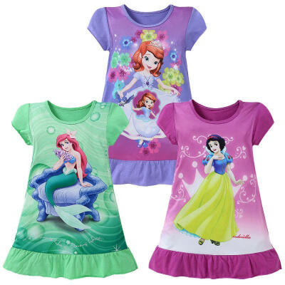 

Lovely Kids Girls Children Cartoon Mermaid Short Sleeve Princess Casual Dress T