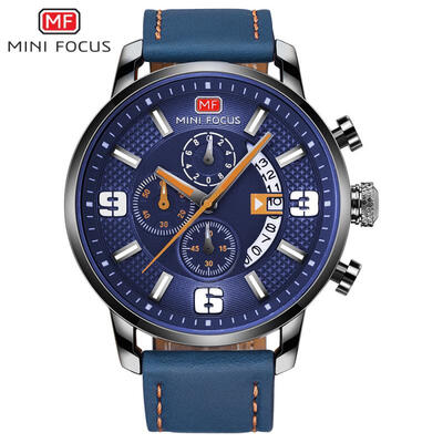 

MINI FOCUS Mens Watch Sports Multifunction Alloy Quartz Watches Rotating Calendar Waterproof Leather Belt MF0025G