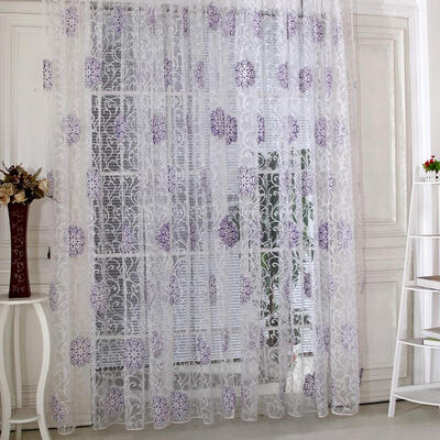 

Transparent Voile Flower Print Curtains Bedroom Window Door Tulle Curtain