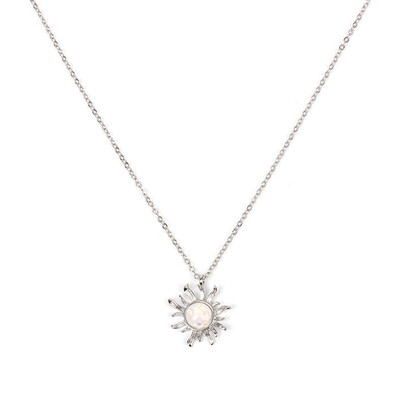 

Natural stone Healing Opal Moon Pendant Necklace Crystal Sunflower Collar