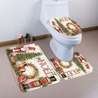 

〖Follure〗3PCS Christmas Bathroom Non-Slip Pedestal Rug Lid Toilet Cover Bath Mat Set