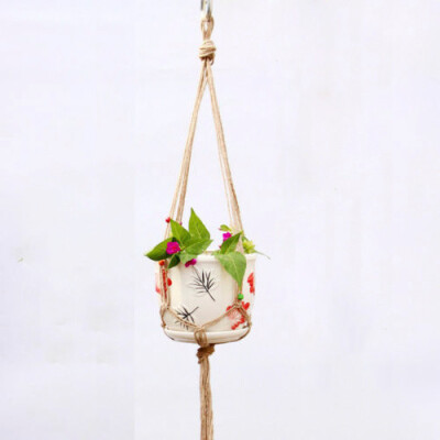 

Vintage Macrame Plant Hanger Flower Pot Garden Holder Legs Hanging Rope Basket