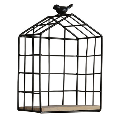 

Gobestart Nordic Style Wrought Iron Art Wooden Shelf Wall Hanging Display Rack