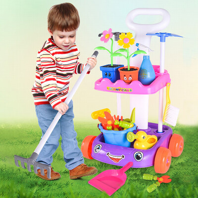 

Gobestart Pretend Play Set -Potted Plants And Tool Trolley -With Colourful Light And Music