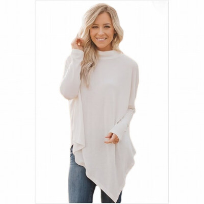 

High-neck long-sleeved knit cape sweater solid color casual long-sleeved sweater top