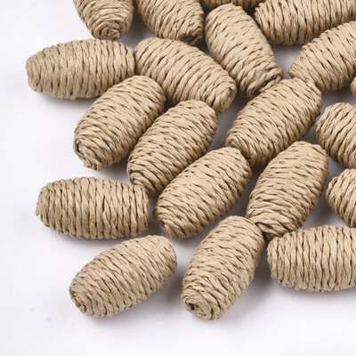 

Handmade Woven Beads Paper Imitation Raffia Covered with Wood No HoleUndrilled Oval BurlyWood 2528x1416mm