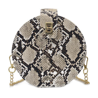

Retro Serpentine Chain Round Women Handbags Small PU Leather Shoulder Bag