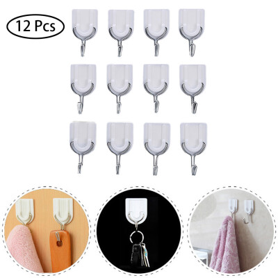 

〖Follure〗Strong Adhesive Hook Wall Door Sticky Hanger Holder Kitchen Bathroom White 12PCS