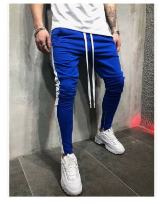 

MEN HIPSTER Jogger Gym Workout TRACK SIDE COLOR STRIPE TRACK ANKLE ZIP PANTS