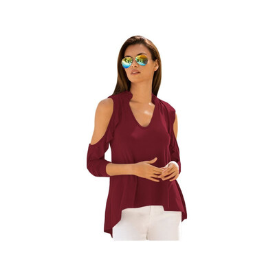 

V-neck long sleeve front short long solid color casual straight top