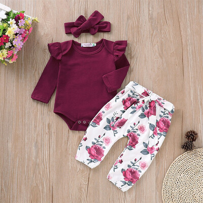 

Newborn Infant Baby Girls Cotton Tops Romper Floral Pants Outfits Set Clothes
