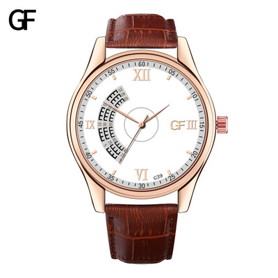 

Gobestart New Fashion High-End Mens Quartz Letter Watch Leather Strap Mens Watch