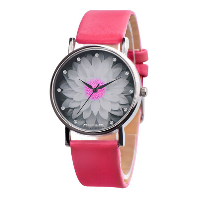 

Hot Sale Brand Simple Trend Women Watches Elegant Lotus Print Rhinestone Watch Leather Strap Ladies Quartz Wristwatches Clock 50