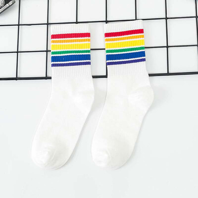 

Fashion Unisex Rainbow Striped Socks Sport Socks Ankle High Socks Casual Hosiery Cotton Socks Skateboard Socks Breathable Socks