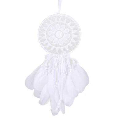 

White Handmade Lace Dream Catcher Feather Bead Hanging Decor Ornament