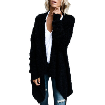 

Toponeto Women Irregular Long-Sleeved Two-Sided Knit Cardigan Solid Color Plush Coat BKL