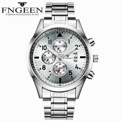 

Gobestart FNGEEN Men Luxury Casual Watch Quartz Stainless Steel Waterproof Calendar Watch