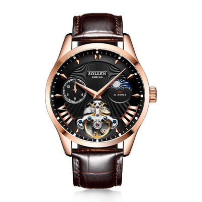 

Solon watches mens mechanical watch automatic waterproof hollow belt fashion 2018 new high-end mechanical mens watch Natural bla