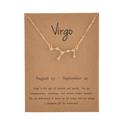 

Brown Card Fashion Jewelry Zodiac Crystal Star Sign 12 constellation Pendant Necklace For Women